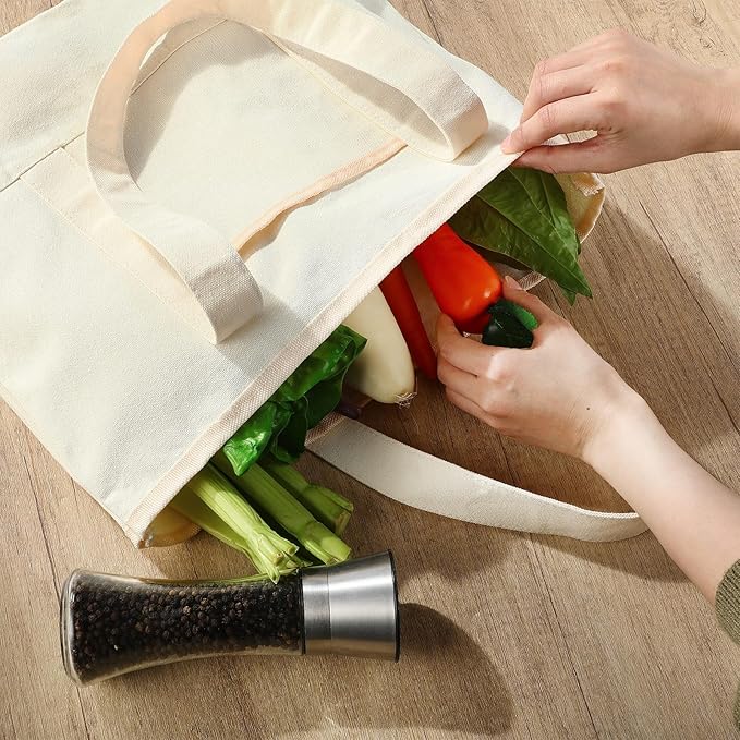 Reginary 16 Pcs Canvas Tote Bags Bulk with Outer Pocket 18 Inch Reusable Shopping Grocery Blank Tote Bag for Women Mother DIY