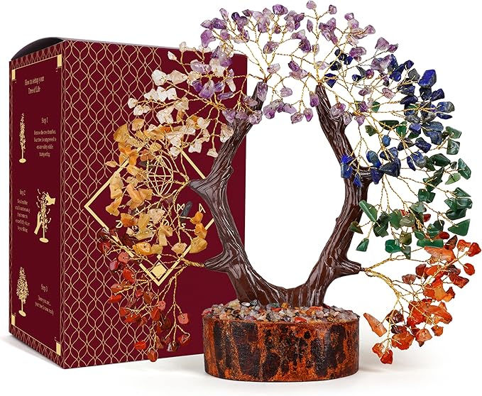 KARMAPLEDGE Crystal Tree of Life 7 Chakra Healing Crystal Trees for Home, Office Desk Decor, Handmade Trees for Positive Energy, Money, Good Luck Birthday Gifts for Women, Mom (U Shape)