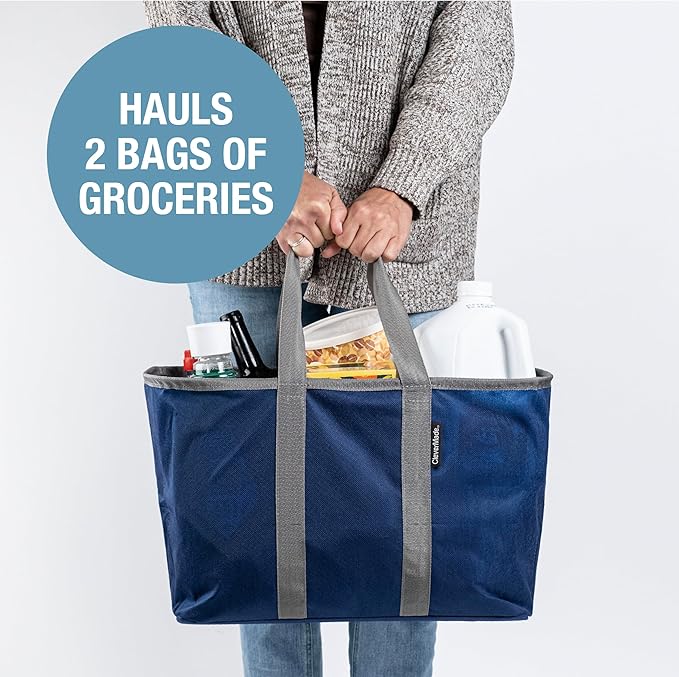 CleverMade EcoBasket Reusable Grocery Tote - Collapsible Storage Shopping Organizer - Heavy Duty Utility Bag Home