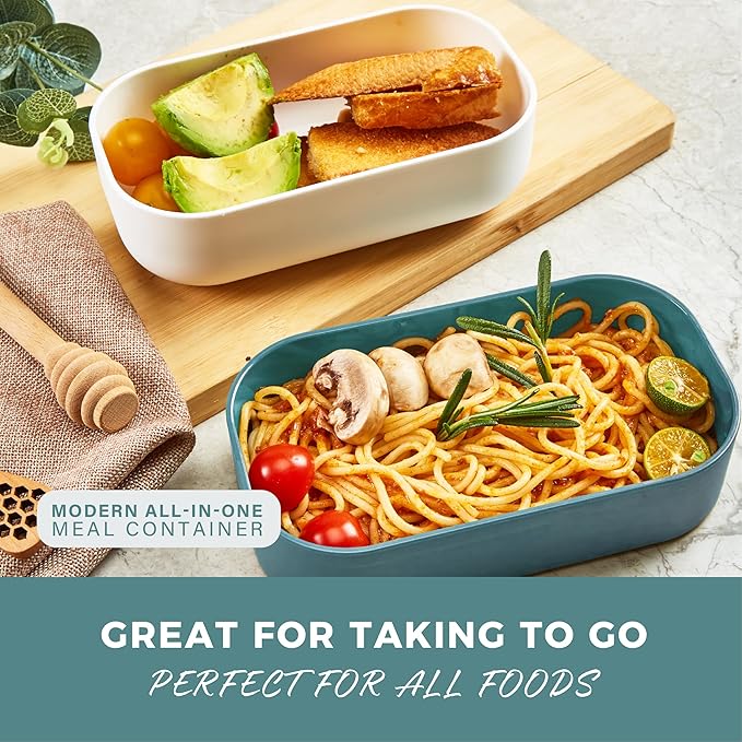 Responsible Products Leak Resistant Bento Box with Tableware for Adult - Teens, Insulated Lunch Box for Women - Men - Girls - Boys, BPA Free, Dishwasher Safe, Microwave Safe, Freezer Safe, 46 oz