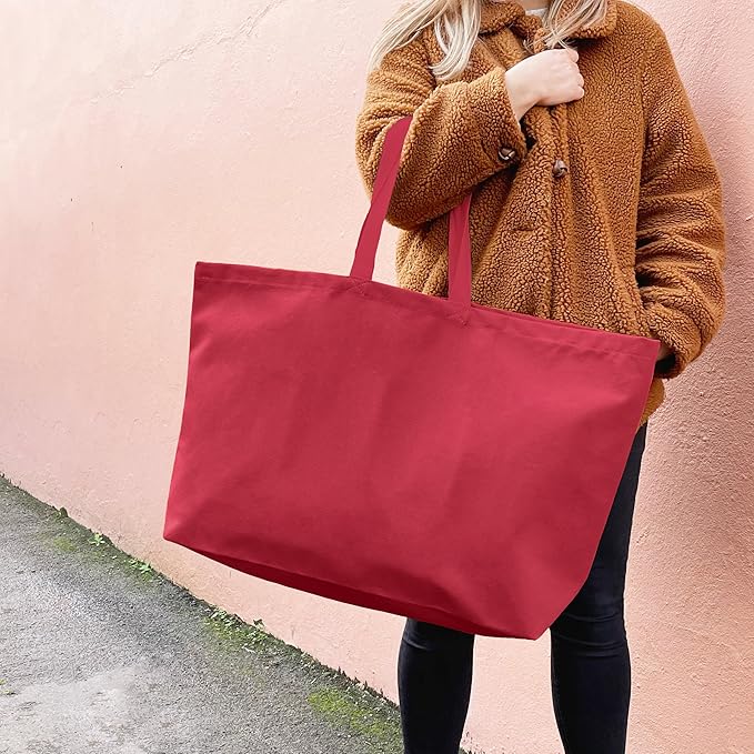Large Canvas Tote Bag-Extra Big Shopping Beach Totes Bags Reusable Largest Grocery Plain Solid Bag 28"x8"x16"
