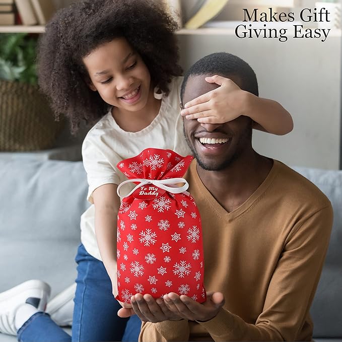 Fabric Gift Bags for Christmas Presents - 6 Pcs Holiday Bags with Drawstring, Large Christmas Gift Bags for Presents, Gift Wrap Reusable Bags for Gifts (Red Designs)