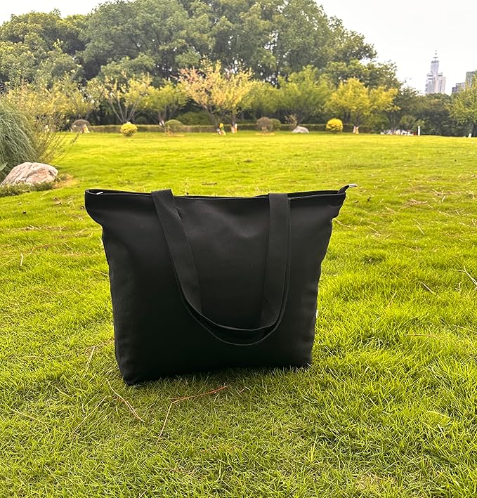 16OZ Cotton Canvas Zipper Closure Lined Grocery Shopping Beach Casual Multi Purpose Tote X-Large