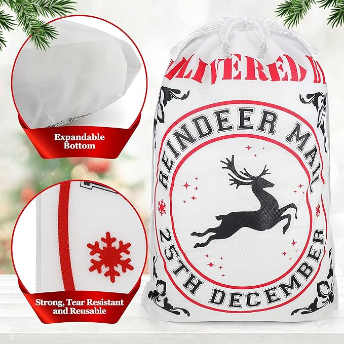 3 Pack Santa Sacks Drawstring Christmas Bags XL - Personalized Santa Sack Bags, Extra Large Bag for Christmas