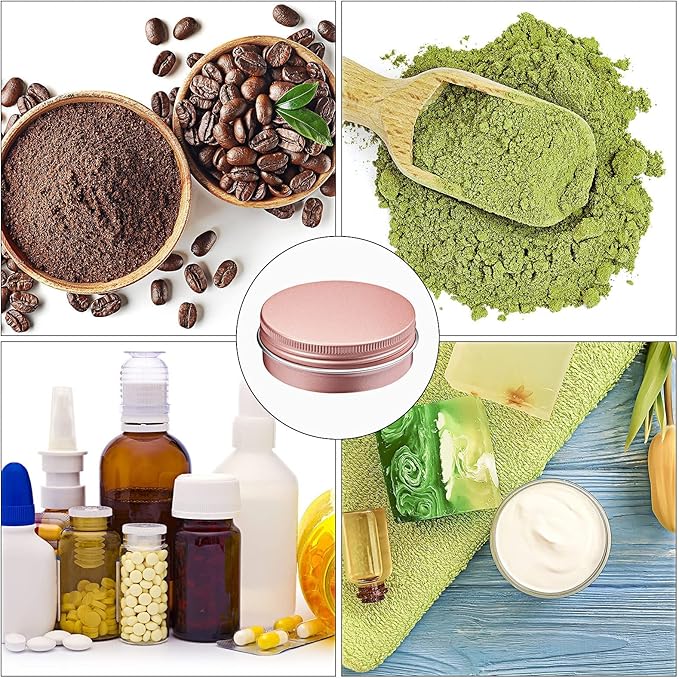 Patelai 72 Pcs 2 oz Aluminum Tins Salve Containers with Screw Lid and Labels Round Cans Travel Cosmetic Metal Tins Jar for Candles Lotion Bars Balms Food Spice Candies DIY Crafts(Rose Gold)