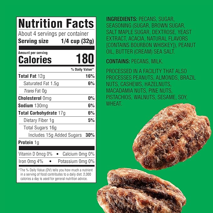 Emerald Maple Bourbon Pecans (1-Pack) | 5oz Resealable Bag | Kosher Dairy Certified, Non-GMO, Contains No Artificial Preservatives, Flavors or Synthetic Colors