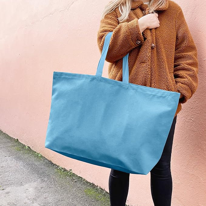Large Canvas Tote Bag-Extra Big Shopping Beach Totes Bags Reusable Largest Grocery Plain Solid Bag 28"x8"x16"