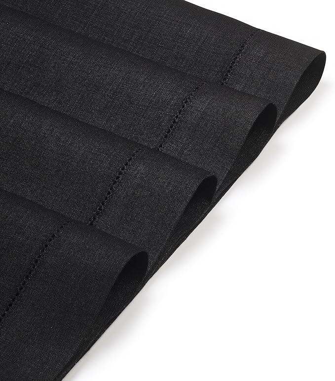 D'Moksha Homes Linen Placemats Set of 4 - Classic Hemstitch Black Placemats 14 x 19 Inch - 100% Pure Linen Table Mats for Winter, Christmas, Holiday - Handcrafted and Machine Washable