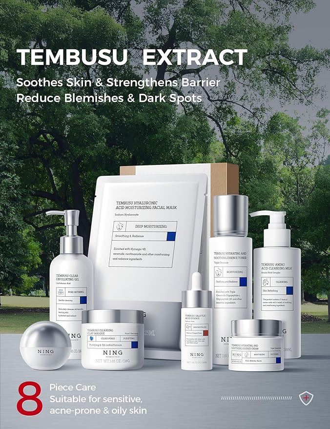 Skin Care Set: 8-Step Tembusu Essence Skincare Kit, Cleansing Hydrating Moisturizing Anti-Aging Gift Sets for Women – Complete Daily Routine for Sensitive, Dry, Oily & Aging Skin