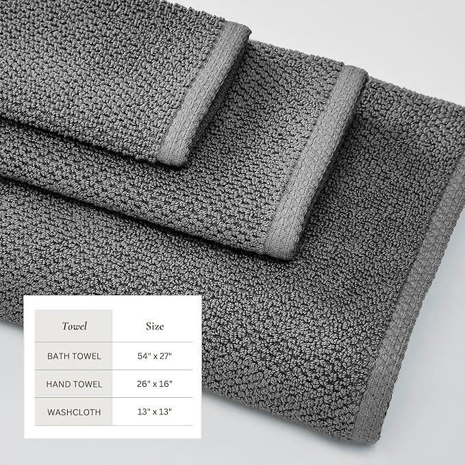 Great Bay Home Grey Bath Towel Set – 100% Cotton 6-Piece Set, Absorbent & Quick-Drying, Soft & Durable