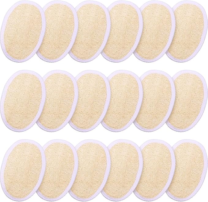 18 Packs Exfoliating Loofah Sponge Pads Facial Body Bath Shower Loofah Sponge Pad Natural Exfoliating Scrubber Brush for Men Women