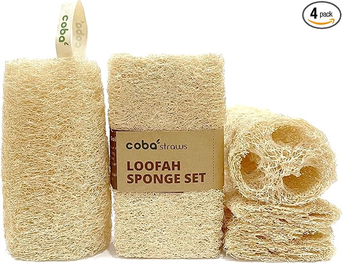 Natural Loofah Sponge – Shower Loofah Exfoliating Body Scrubber for Women & Men | Multi-Use Sponge for Shower, Spa, Kitchen, Pet | 100% Natural, Dye-Free, Eco-Friendly | Pack of 4