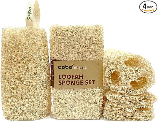 Natural Loofah Sponge – Shower Loofah Exfoliating Body Scrubber for Women & Men | Multi-Use Sponge for Shower, Spa, Kitchen, Pet | 100% Natural, Dye-Free, Eco-Friendly | Pack of 4
