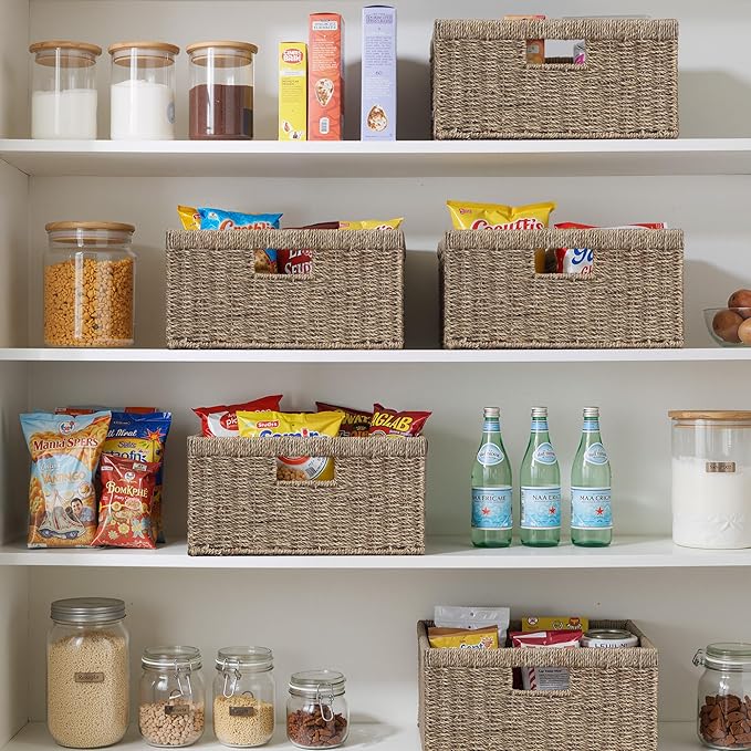 StorageWorks Large Wicker Baskets for Organizing, Seagrass Storage Basket with Built-in Handles for Pantry, Entryway, Living Room, 1 Pack