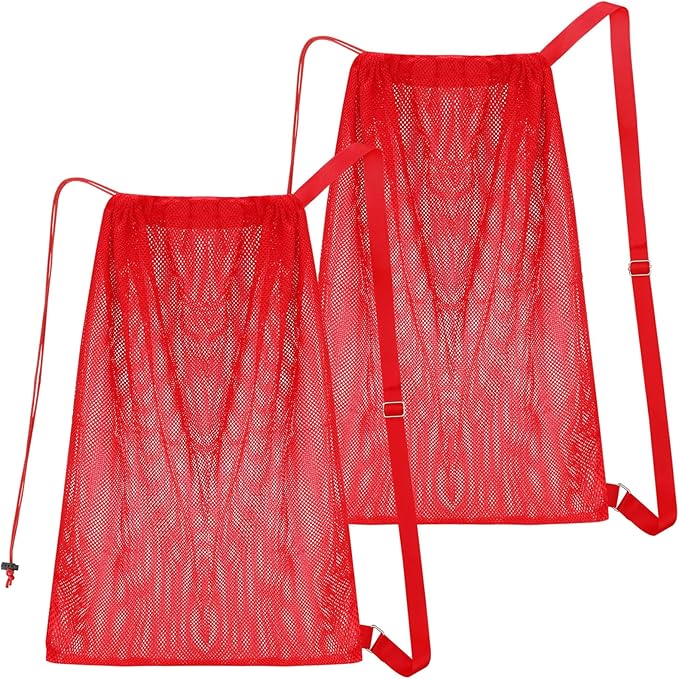2 Packs Swim Bag Mesh Drawstring Backpack Oversized 18" x 26", Large Mesh Drawstring Backpack for Beach, Swimming, Gym, and Workout Gear (Red)
