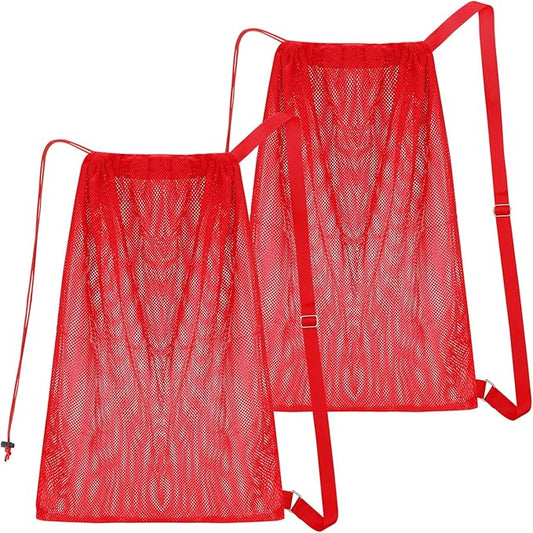 2 Packs Swim Bag Mesh Drawstring Backpack Oversized 18" x 26", Large Mesh Drawstring Backpack for Beach, Swimming, Gym, and Workout Gear (Red)