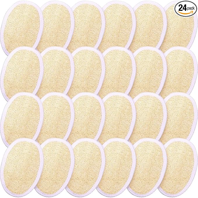 Boao 24 Pcs Loofah Pack Loofah Pads Bulk for Facial Exfoliating Body Bath Shower Mini Sponge Pads Natural Scrubber Brush for Men Women Spa and Travel