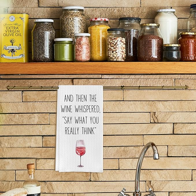 Funny Wine Kitchen Towels and Decor - When The Wine Whispered Decorative Hand Tea Towels With Saying, 16x24 Inch
