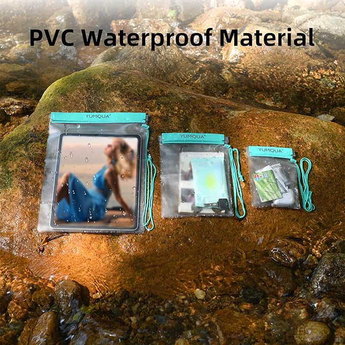 YUMQUA Clear Waterproof Bags, 3PACK Water Tight Cases Water Proof Pouch Small Dry Bags for Camera Mobile Phone Maps Pouch Kayak Military Boating Document Holder