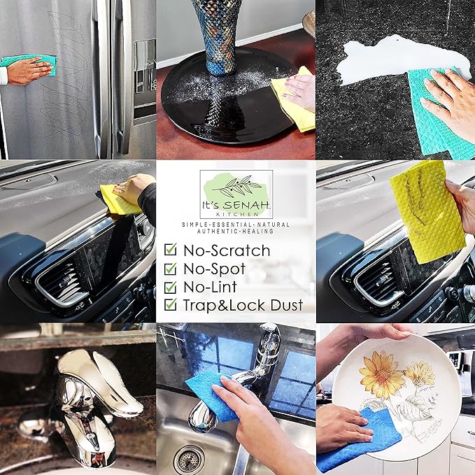 It's Senah [12Pack+1Loofah Dish Sponge] 100% Natural Biodegradable Swedish Dishcloths for Kitchen | No-Discoloration, No-Odor, Super Absorbent Dish Sponge | Paper Towel Replacement.