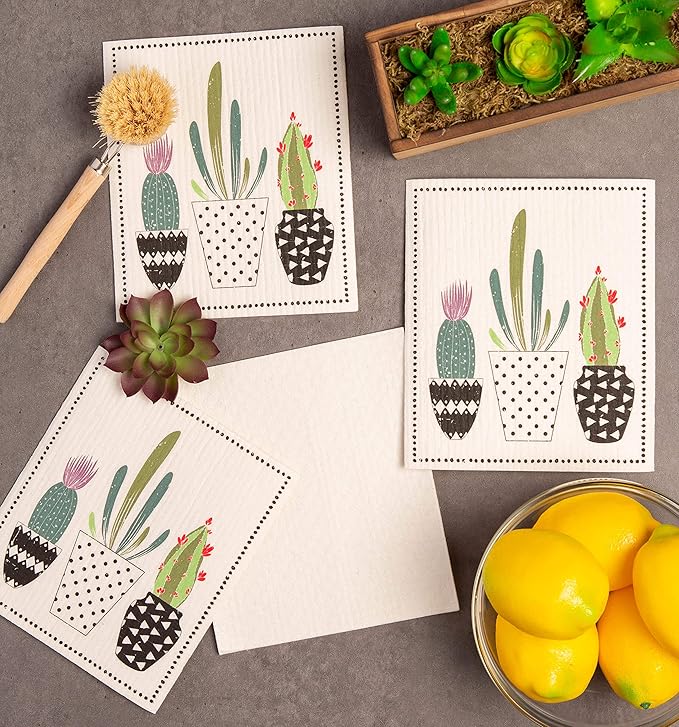 DII Swedish Dishcloths for Kitchen & Cleaning, Reusable, Machine Washable & Dishwasher Safe, Biodegradable, 7.75 x 6.75, Succulents, 3 Piece