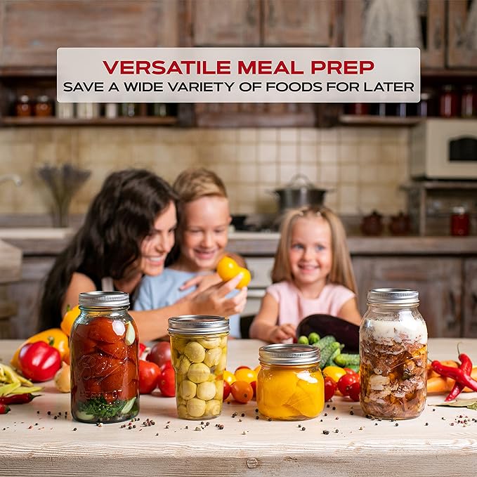 Wide Mouth Canning Lids, 50-Pack – Create Airtight Seals on Mason Jars to Preserve Food for Meal Prep & Emergency Food Storage – 3.4 In. Metal Lids with Silicone Seals – Canning Supplies by FORJARS