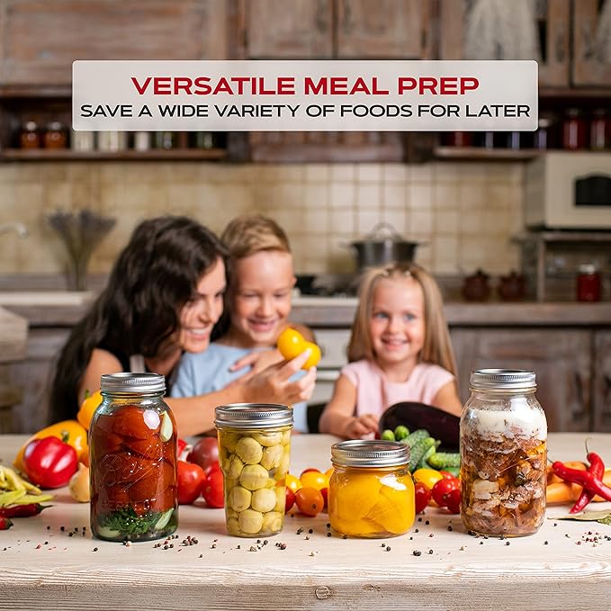 FORJARS - Canning Lids Regular Mouth, 24-Pack – Create Airtight Seals on Mason Jars to Preserve Food for Meal Prep & Food Storage – 2.7 In. Steel Lids with Silicone Seals – Canning Supplies