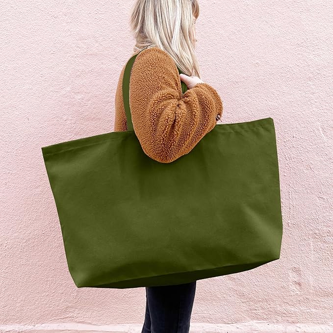 Large Canvas Tote Bag-Extra Big Shopping Beach Totes Bags Reusable Largest Grocery Plain Solid Bag 28"x8"x16"