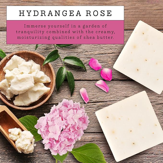 LOVERY (3-Pack Goat Milk Soap Handmade Made in USA with Organic Shea Butter - Hydrangea Rose Goats Soap Bar - All Natural Soap Bar Made with Organic Goat Milk