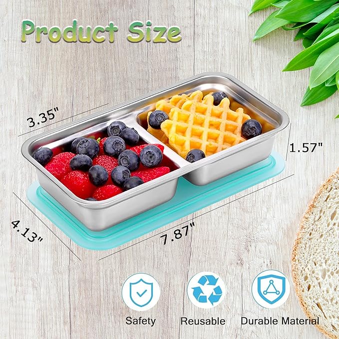 Grab and Go Snack Containers, Reusable Double Compartment Snack Containers-Stainless Steel Condiment Box with Lids for Outdoor Camping Food Storage (4)