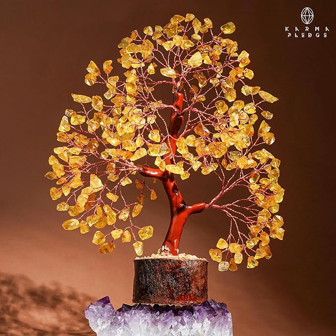 KARMAPLEDGE Crystal Tree Gifts for Women, Chakra Healing Citrine Crystals Handmade Tree of Life for Home and Office Desk Decoration, Reiki Healing, Good Luck, Positive Energy, Money, Birthday Gifts