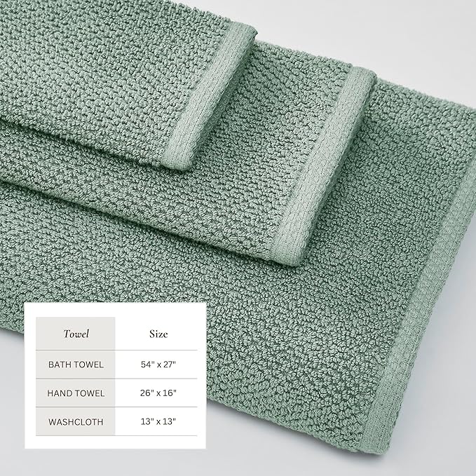 Green Bath Towel Set – 100% Cotton 6-Piece Set, Absorbent & Quick-Drying, Soft & Durable