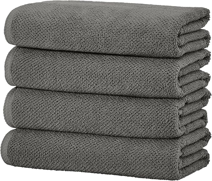 Great Bay Home Grey Bath Towels - 100% Cotton 4 Pack 54x27 Bath Towel Set - Absorbent, Quick-Drying, Durable Towels for Bathroom Decor - Low-Twist, Two-Ply Fibers (Dark Grey)