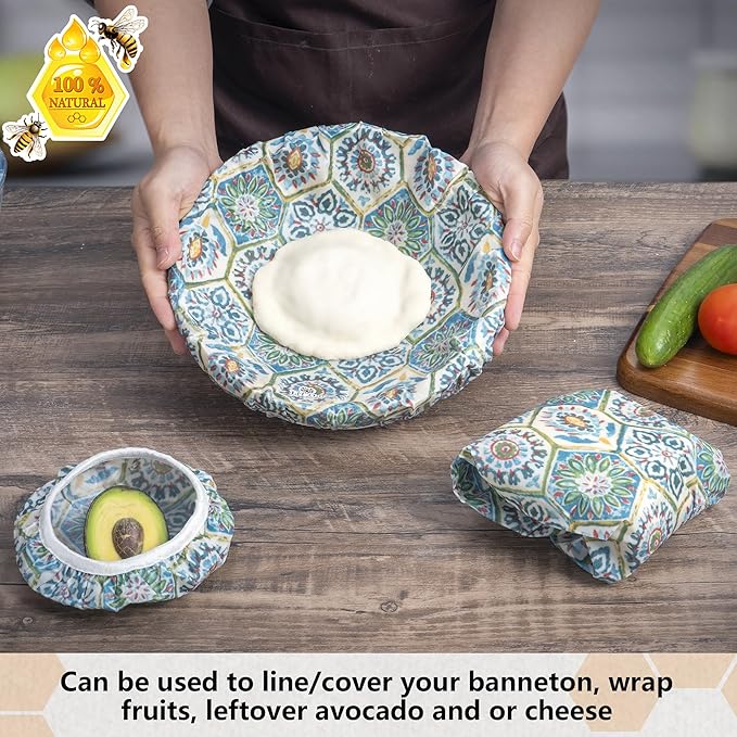 Li’l Things Beeswax Bowl Covers – Set of 5 (XS–XL) | [Pattern Name] | New Formula with Enhanced Beeswax Blend | Reusable, Eco-Friendly, Compostable Wraps for Food Storage, Bowls & Jars - Suzani