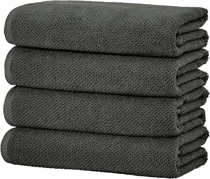 Great Bay Home Dark Grey Bath Towels - 100% Cotton 4 Pack 54x27 Bath Towel Set - Absorbent, Quick-Drying, Durable Towels for Bathroom Decor - Low-Twist, Two-Ply Fibers (Midnight)