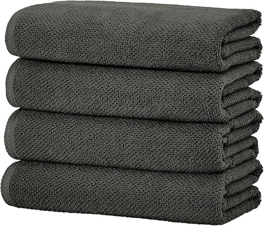 Great Bay Home Dark Grey Bath Towels - 100% Cotton 4 Pack 54x27 Bath Towel Set - Absorbent, Quick-Drying, Durable Towels for Bathroom Decor - Low-Twist, Two-Ply Fibers (Midnight)