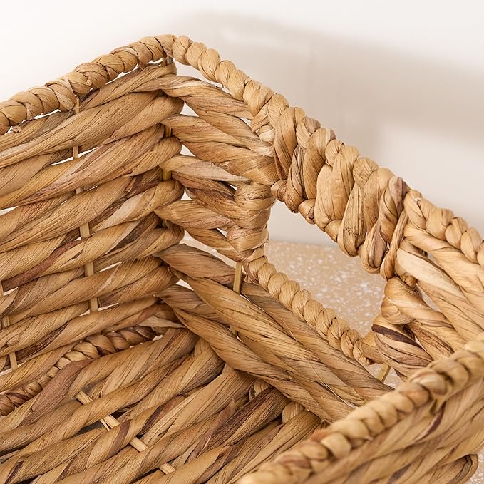 Isidore Water Hyacinth Storage Basket, Woven Rectangular Organizer for Kitchen and Bathroom, 12.2 x 9.4 x 5.1 inches, Natural Brown