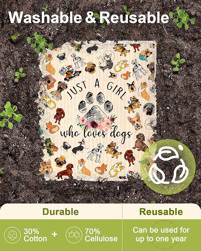 Swedish Dishcloths for Kitchen - 5 Pack Reusable Dish Cloths for Washing Dishes Absorbent Cute Funny Kitchen Towels Cleaning Sponge, Little Puppy