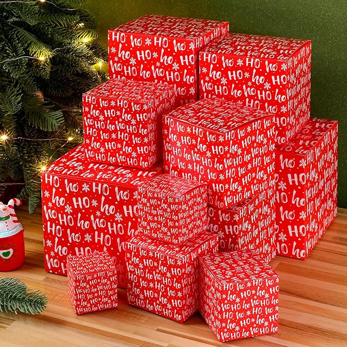 TecUnite 12 Pcs Christmas Prank Gift Box Nesting Gift Boxes Funny Prank Boxes for Xmas Birthday Wrapping, 1.9-6.3 Inch (Hohoho)