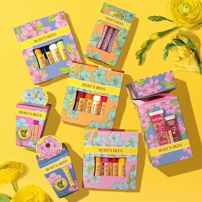 Burt's Bees Gifts Ideas - Balm Bouquet Lip Balm Set, Original Beeswax, Vanilla Bean, Cucumber Mint, Coconut & Pear Pack, Natural Origin Lip Treatment, 4 Tubes, 0.15 oz.
