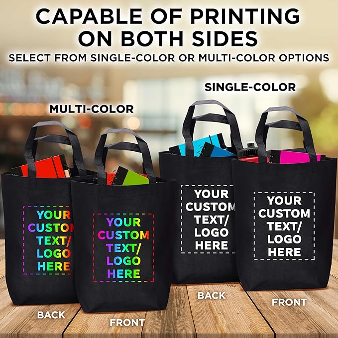DISCOUNT PROMOS Large Reusable Heavy Duty Tote Bag Set of 10/50/100, Personalized Bulk Pack