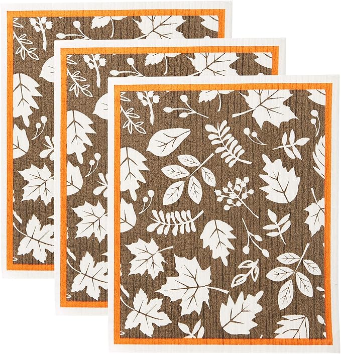 DII Swedish Dishcloths for Kitchen & Cleaning, Reusable, Machine Washable & Dishwasher Safe, Biodegradable, 7.75 x 6.75, It's Fall Y'all, 3 Piece