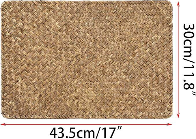 OwnMy Pack of 6 Natural Seagrass Placemats Woven Rattan Place Mat Rectangular Table Mats, 17" x 12" Sea Grass Meal Placemat Bamboo Place Mats for Dining Table Home Kitchen Picnic Table Decor (Coffee)