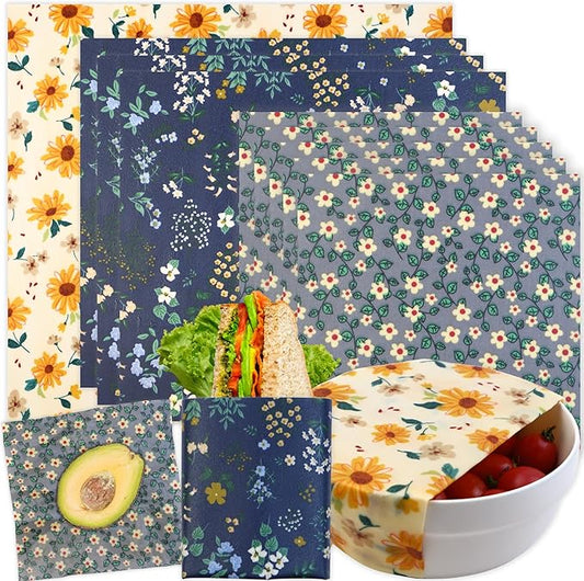 Reusable Beeswax Wrap - 9 Pack Beeswax Wraps for Food, Eco-Friendly Beeswax Food Wraps, Bread Sandwich Wrapper - Organic, Sustainable, Zero Waste, Reusable Plastic-Free Food Storage Wrap, 1XL, 3M, 5S