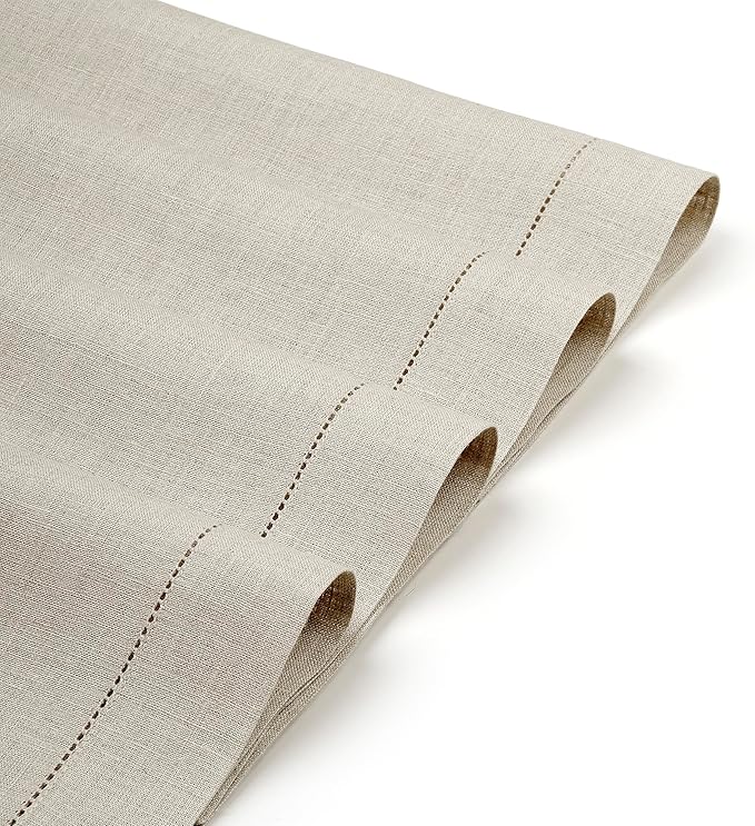 D'Moksha Homes Linen Placemats Set of 4-100% Pure Linen Natural Placemats 14 x 19 Inch - Classic Hemstitch, Washable Natural Placemats for Christmas Decor, Holiday