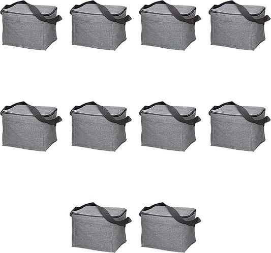Insulated Cooler Lunch Bag Set of 10, Bulk Pack - Perfect for Work, Travel, Outdoor Events - Grey