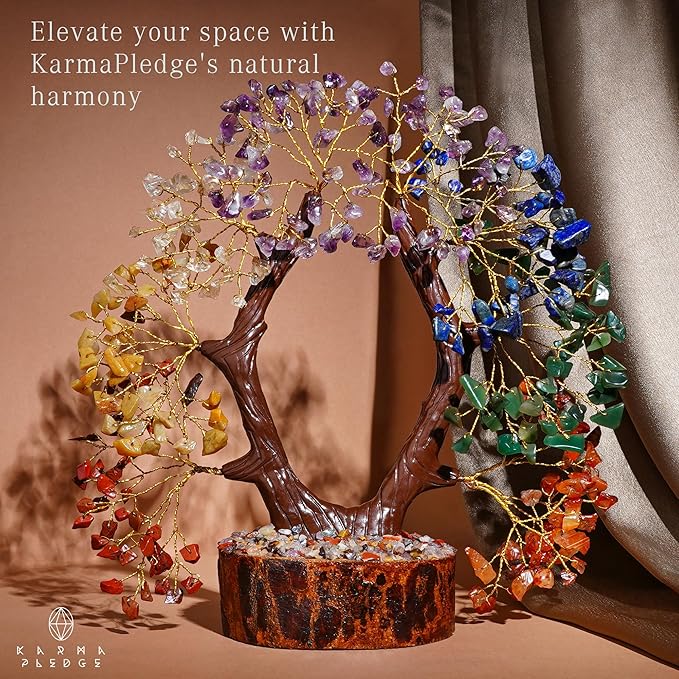 KARMAPLEDGE Crystal Tree of Life 7 Chakra Healing Crystal Trees for Home, Office Desk Decor, Handmade Trees for Positive Energy, Money, Good Luck Birthday Gifts for Women, Mom (U Shape)