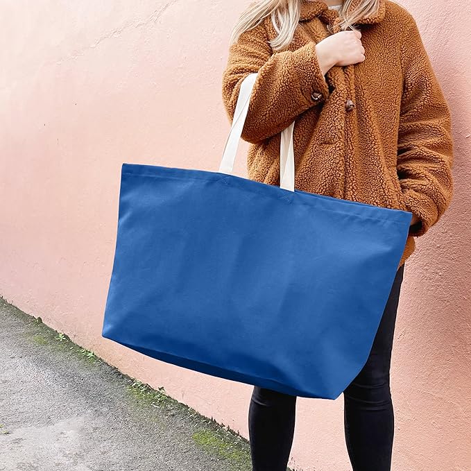 Large Canvas Tote Bag-Extra Big Shopping Beach Totes Bags Reusable Largest Grocery Plain Solid Bag 28"x8"x16"