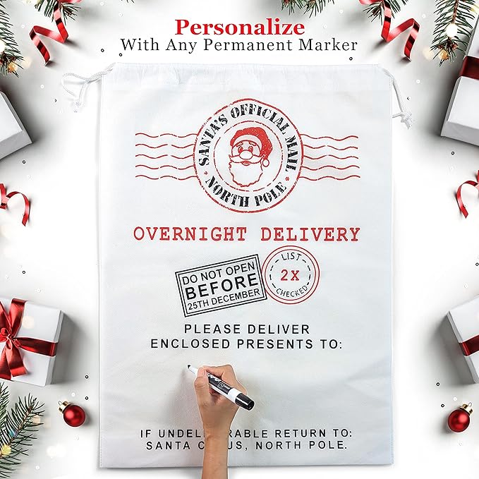 3 Pack Santa Sacks Drawstring Christmas Bags XL - Personalized Santa Sack Bags, Extra Large Bag for Christmas
