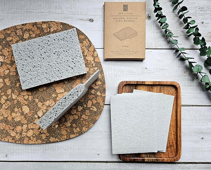 Eco Sponge | Pop Up Plastic Free Sponge | 4 or 8 pk | Large Size 14x10x2cm | Pop Up Plastic Free | Biodegradable Compostable Natural Cellulose Surface Sponge | Long Lasting | Dish Sponge (8)